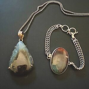 Solar Agate Pendant & Bracelet Set